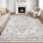 10x12 Area Rug Living Room: Washable Boho Large Neutral Vintage Soft Rugs Stain by LOONGRUG
