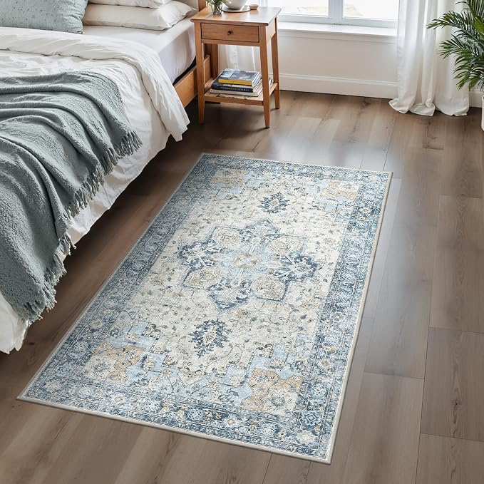 3x5 Area Rugs for Living Room, Machine Washable Rug, Non Slip Vintage Rugs by BESBLEE
