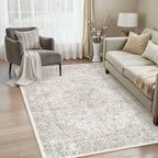 3x5 Washable Vintage Area Rug for Living Room Bedroom Beige Grey Soft - Image 3