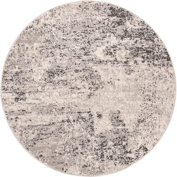 Rugs.com Leipzig Collection Rug – 4 Ft Round Gray Low-Pile Rug Perfect by Rugscom