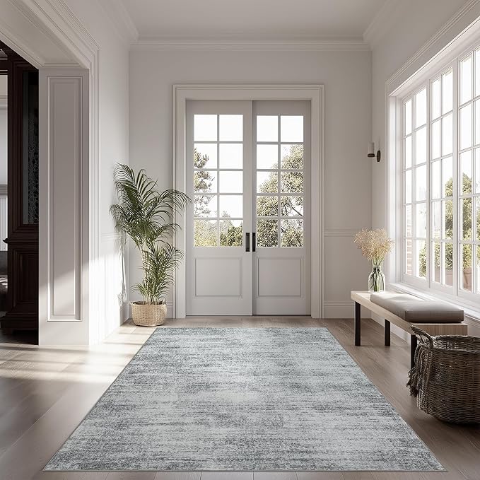 Light Grey Modern Rug for Bedroom 3x5 Minimalist Abstract Style Low Pile Floor - Image 7