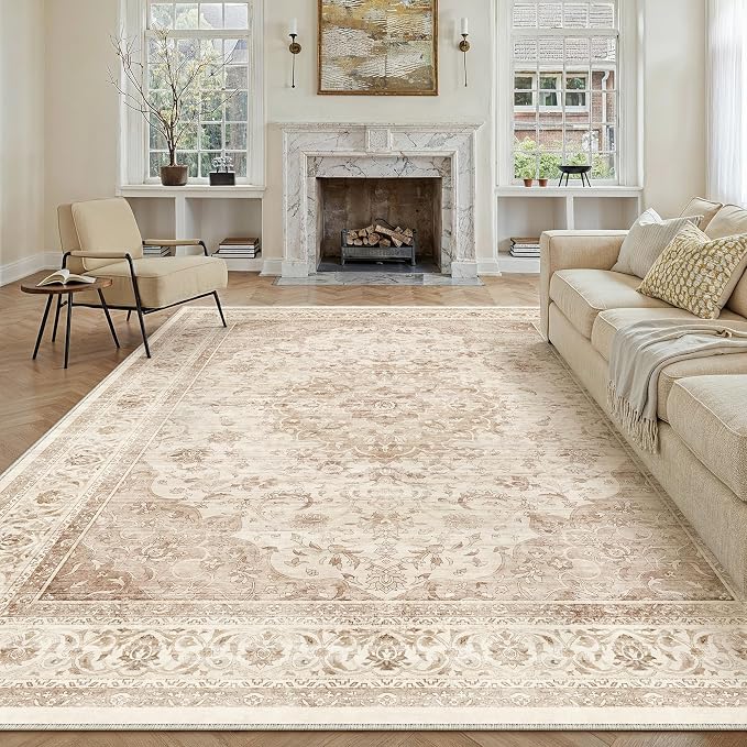 10x12 Beige Washable Vintage Area Rug by WondRg
