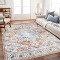 Area Rug 6x9 Washable Rug Tangerine Vintage Traditional Floor Cover Thin Retro by CHAMPLANT