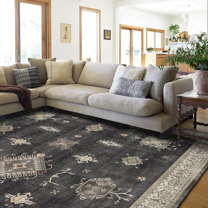 RUGGABLE Washable Vintage Area Rug – Verena Dark Wood 8x10, Stain-Resistant by RUGGABLE
