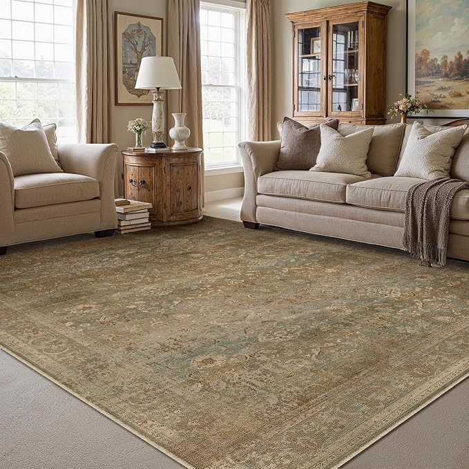 Vintage Area Rug 6x9 Washable Brown Living Room Carpet Large Indoor Non Slip by PureCozy