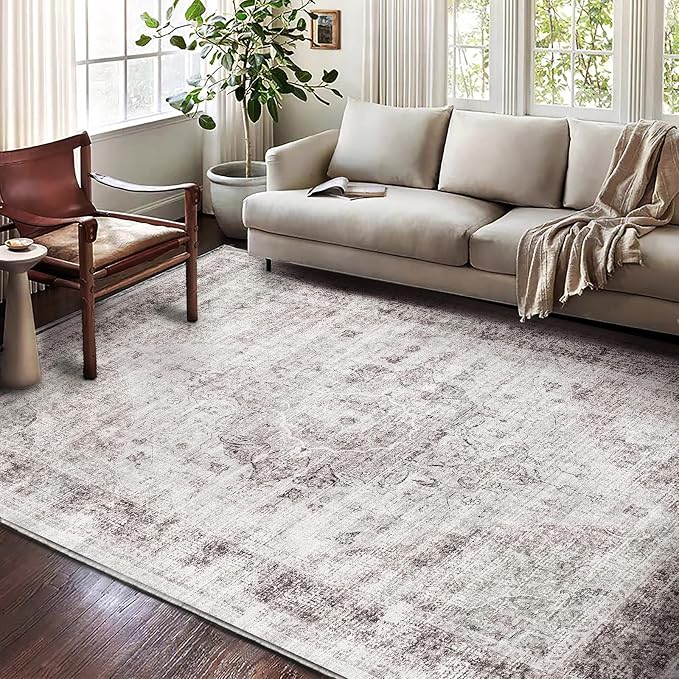 Washable Area Rug 8'x10' Floral red Boho Design Non-Shedding Non-Slip Easy Care - Image 2