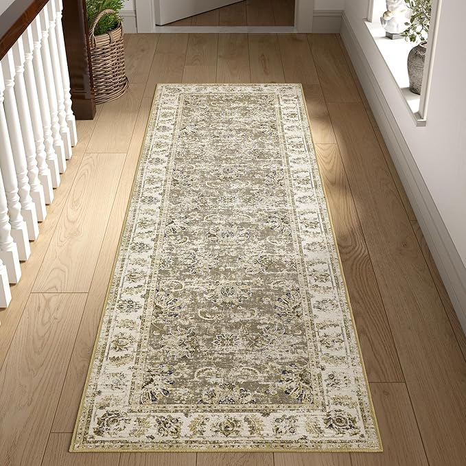 jinchan Fiora Runner Rug 2x5 Washable Hallway Runner- Vintage Floral Non Slip by JINCHAN