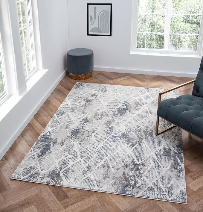 Adel Modern Area Rug for Living Room, 6x9 Rustic Distressed Abstract Blue Rug by RUGGERRUGS