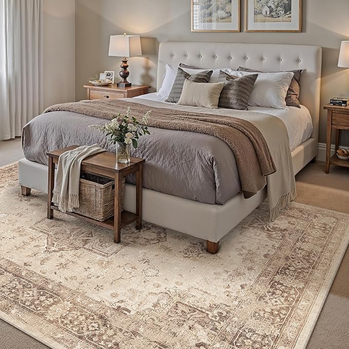 Brown 6x9 Area Rug Washable Vintage Living Room Carpet Non Slip Retro - Image 3