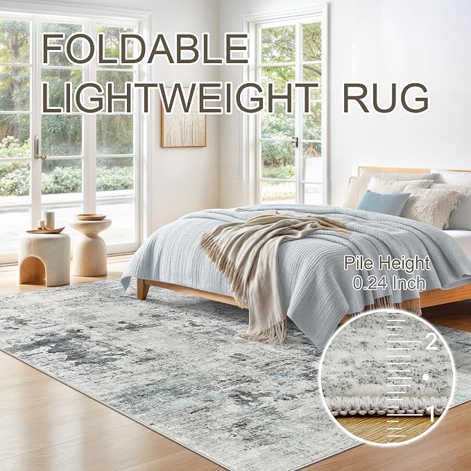 Abstract Rug 8x10 Large Living Room Rugs Neutral Modern Washable Area Rugs - Image 7