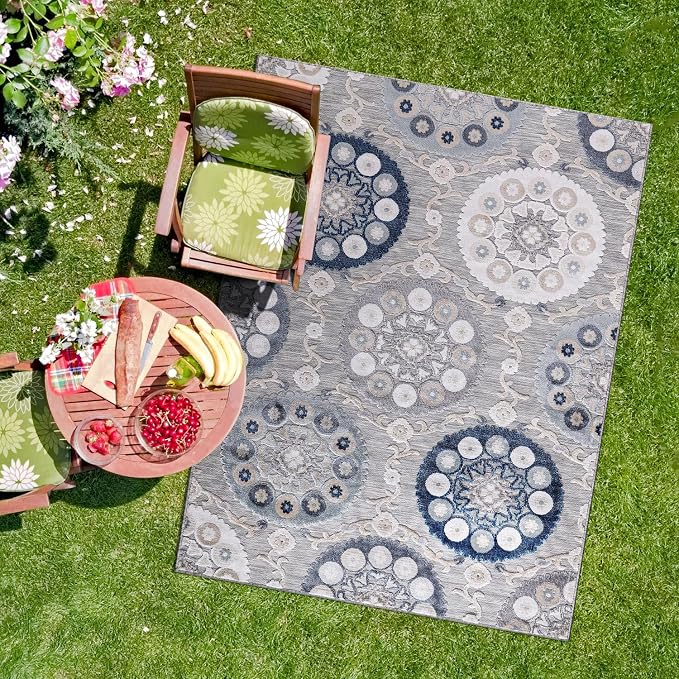 CAMILSON Indoor Outdoor Rug 9x12 Bohemian Medallion Floral Area Rugs by CAMILSONIndoorOutdoorAreaRugs