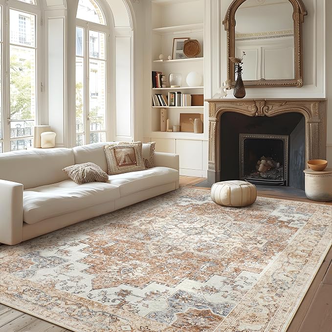 GENIMO 6x9 Area Rugs for Living Room, Non Slip Machine Washable Retro Rugs - Image 3