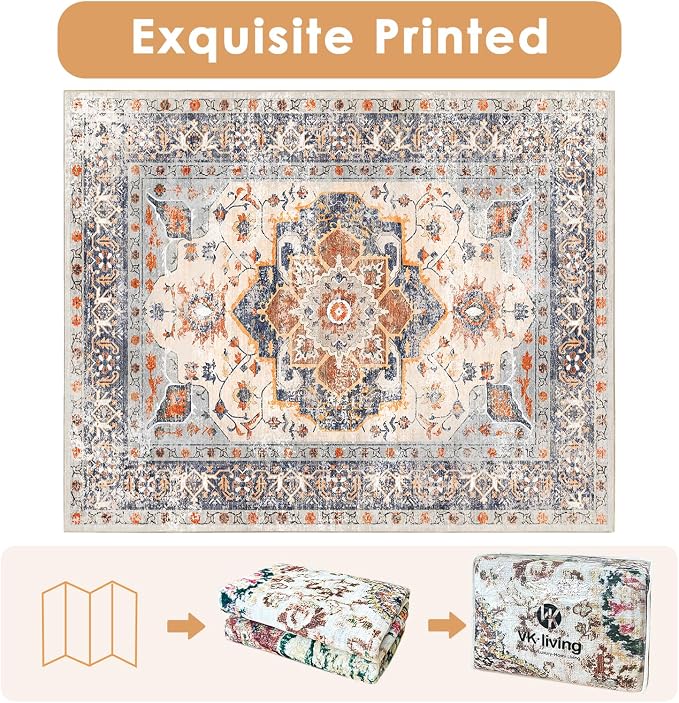 VK VK·LIVING Machine Washable Rug 5'x7' Vintage Design Washable Area Rugs - Image 2