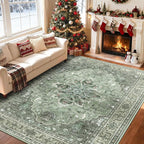 Area Rugs 5'x7' Washable Non-Slip, Floral Vintage Distress Print Pattern - Image 2