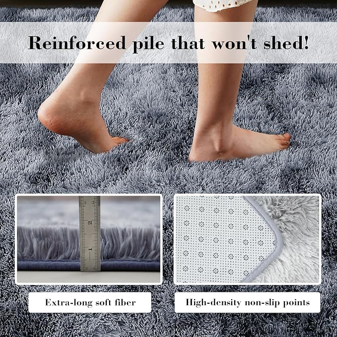 Fluffy Rug Shaggy Area Rug, Mottling Dark Grey 5x8 Area Rugs - Image 5