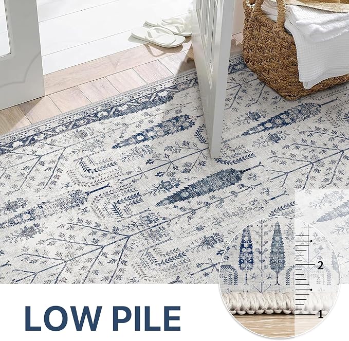 Bavni Rugs for Living Room, Floral Non Slip Machine Washable Rug, Neutral Low - Image 4