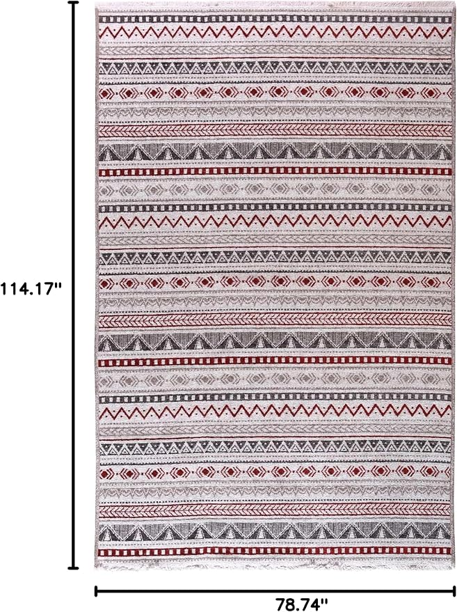 Alfa Rich 7x10 Red Burgundy White Gray Washable Area Rugs - Image 3