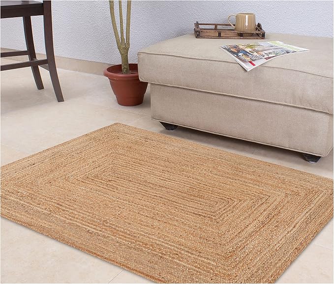 Hand Woven Farmhouse Jute Area Rug 6x9 Ft Rectuangle Natural Yarn, Rustic - Image 5