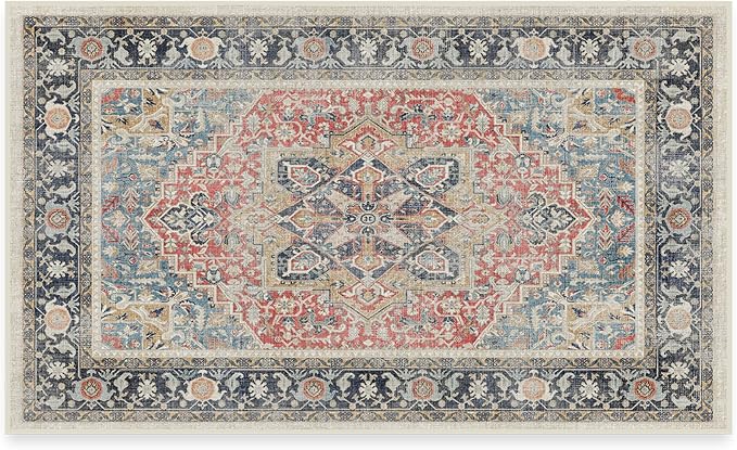 RUGGABLE Washable Vintage Area Rug – Kamran Cayenne Red 3x5, Stain-Resistant by RUGGABLE