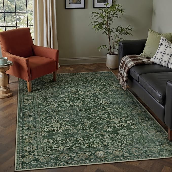 HUGEAR 5x7 Machine Washable Rugs Dark Green Hallway Area Rug Indoor Accent Rug - Image 4