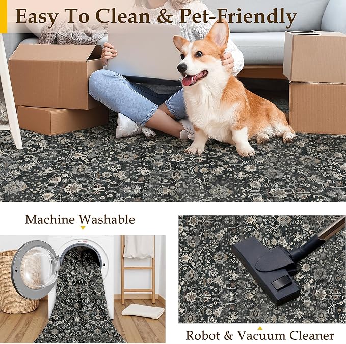 HUGEAR 2x3 Entryway Rug Machine Washable Area Rug Black Beige Small Rugs Door - Image 6
