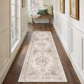 Runner Rug 2x7 Beige Hallway Washable Carpet Non Slip Vintage Medallion Carpet by PureCozy