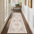 Runner Rug 2x7 Beige Hallway Washable Carpet Non Slip Vintage Medallion Carpet by PureCozy