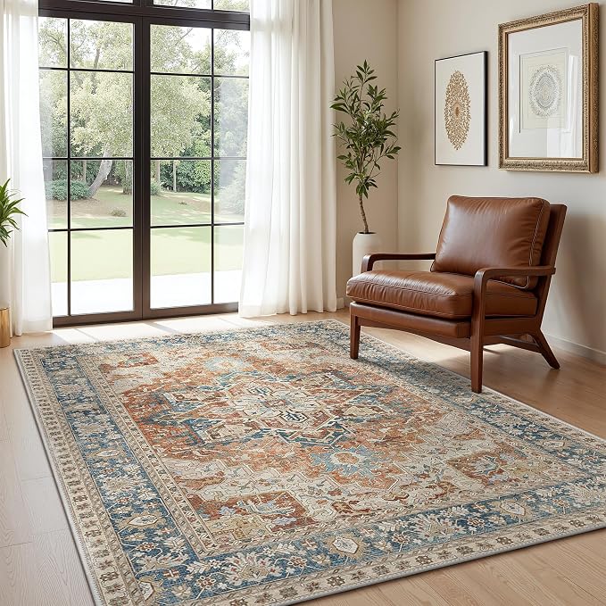 GENIMO 5X7 Area Rugs for Living Room, Machine Washable Vintage Floor Cover by GENIMO
