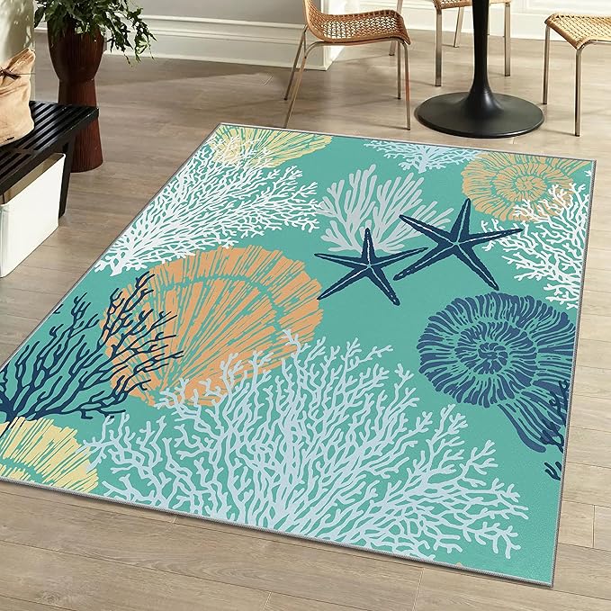 Tritard Coastal Area Rugs Nautical Beach Themed Non-Slip Machine Washable Rugs by Tritard