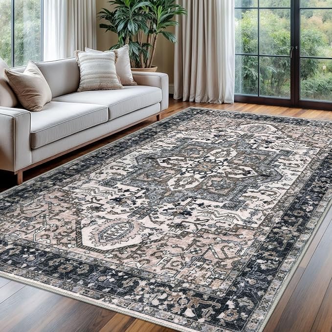 KOZYFLY Boho Area Rug 6x9 Ft Thin Washable Rugs by KOZYFLY