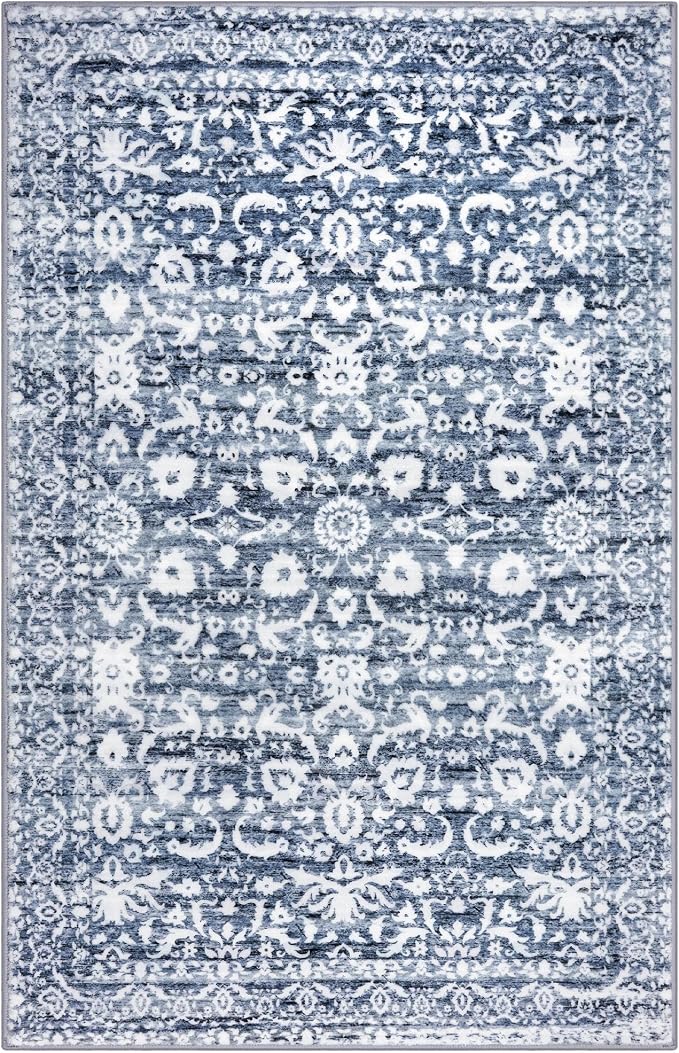 Vintage Floral 3x5 Rug, Light Blue White Entryway Rug Small Area Rug Washable - Image 9