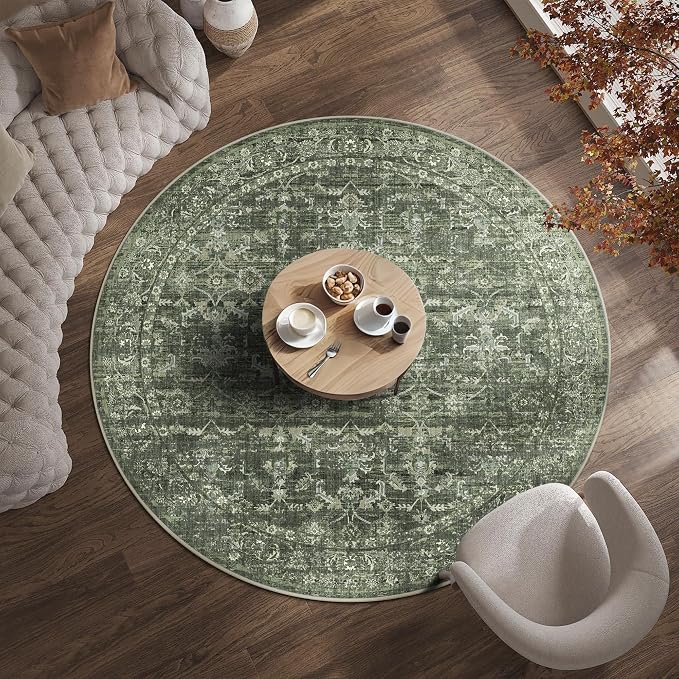 6ft Round Washable Area Rugs for Living Room, Vintage Boho Large Rug for by HOME