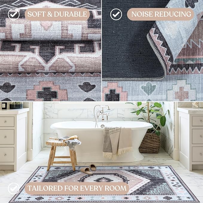 Washable Area Rug. Modern Farmhouse. Vintage. Turkish. Bohemian. Distressed. - Image 5