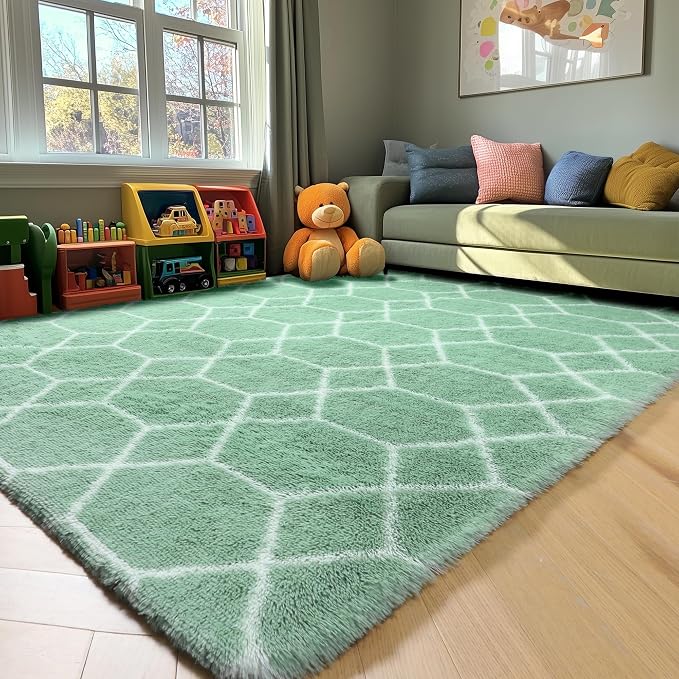 ONASAR Rugs for Living Room Bedroom, 5x8 Washable Fluffy Sage Green and White - Image 9