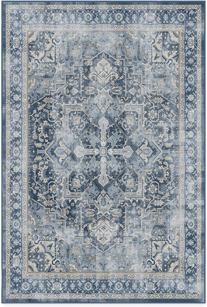 RUGGABLE Washable Vintage Area Rug – Kamran Admiral Blue 6x9, Stain-Resistant - Image 3