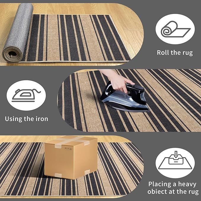 Striped Easy Jute Rug 3x5 Outdoor Entryway Rug Washable Area Rugs - Image 3