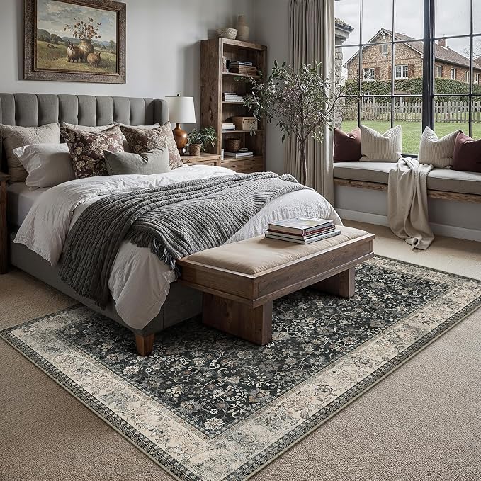 HUGEAR 8x10 Machine Washable Rugs Black Beige Hallway Large Area Rug Indoor - Image 4