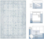 FMFUNCTEX 4x6 Washable Area Rug Blue Neutral Vintage Non Slip Low Pile - Image 2
