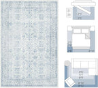 FMFUNCTEX 8x10 Washable Area Rug Blue Vintage Neutral Distressed Large Non Slip - Image 2