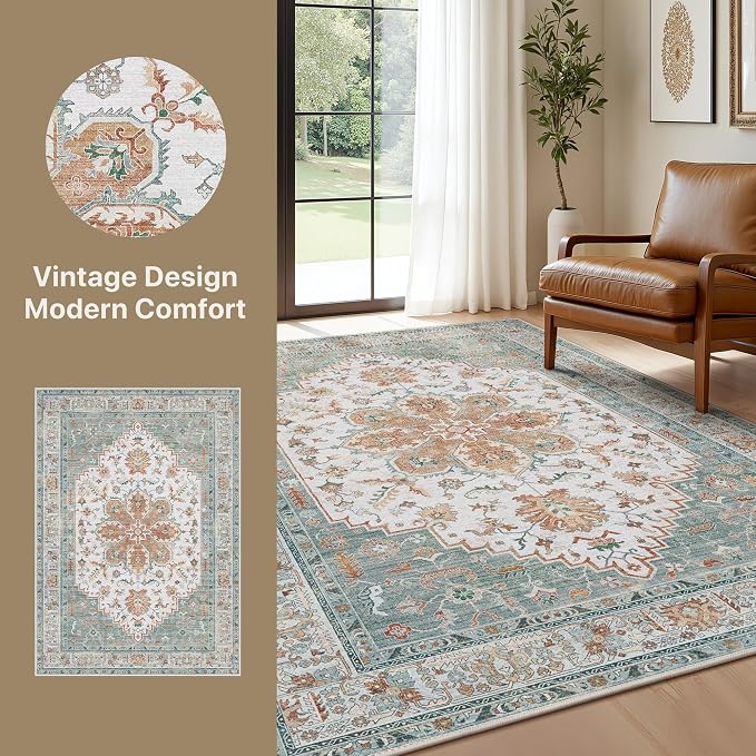 GENIMO 5X7 Area Rugs for Living Room, Machine Washable Vintage Floor Cover - Image 2