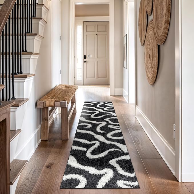 Rugshop Abstract Wavy Shag Runner Rug Anthracite Dark Gray 2' 3" x 12' Great by Rugshop