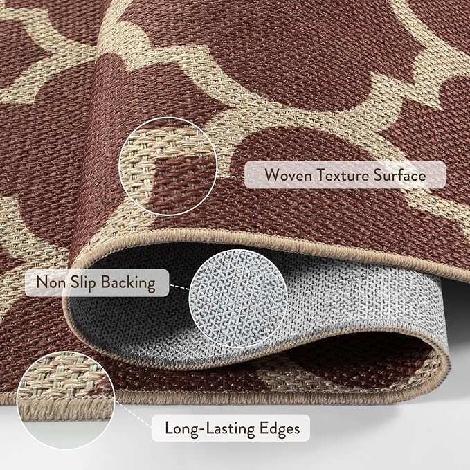 Lahome Moroccan Outdoor Rug 5x7, Easy Jute Red Washable Rugs - Image 3