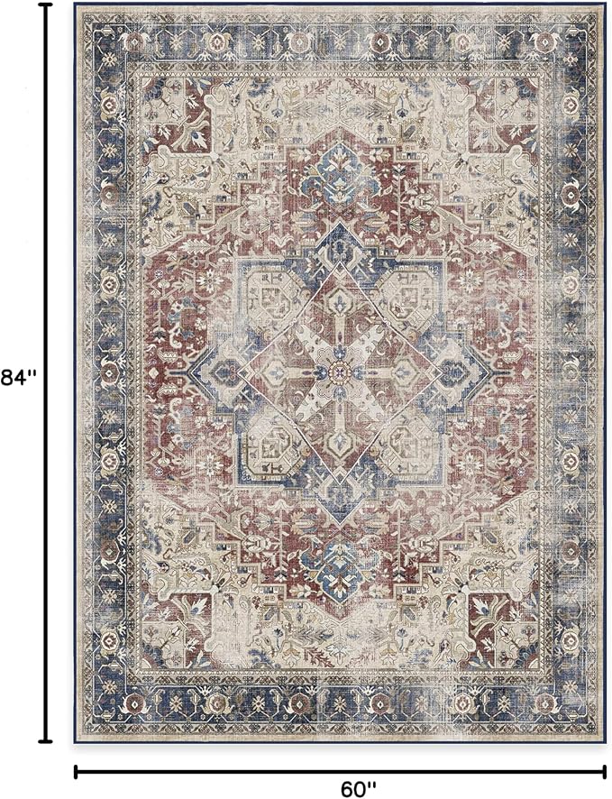 RUGGABLE Washable Vintage Area Rug – Kamran Royal Blue 5x7, Stain-Resistant - Image 2