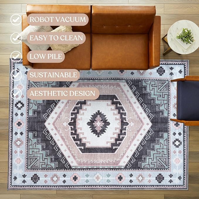 Washable Area Rug. Modern Farmhouse. Vintage. Turkish. Bohemian. Distressed. - Image 3