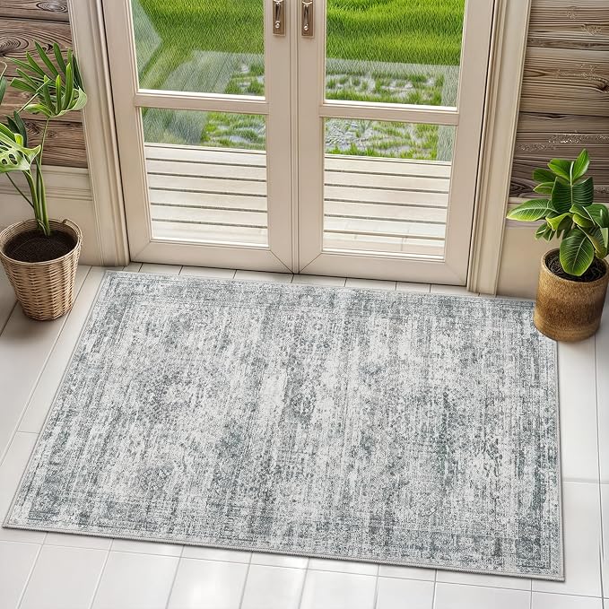 2x3 Washable Rugs for Kitchen, Powder Room Small Area Rug Non-Slip Vintage Low - Image 2