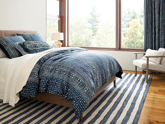 Dash & Albert Silas Stripe Navy Hand Micro Hooked Wool Rug, 5 X 8 Feet - Image 3