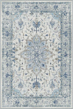 Area Rugs Square 7ft Washable Non-Slip, Floral Vintage Distress Print Pattern by RELEANY