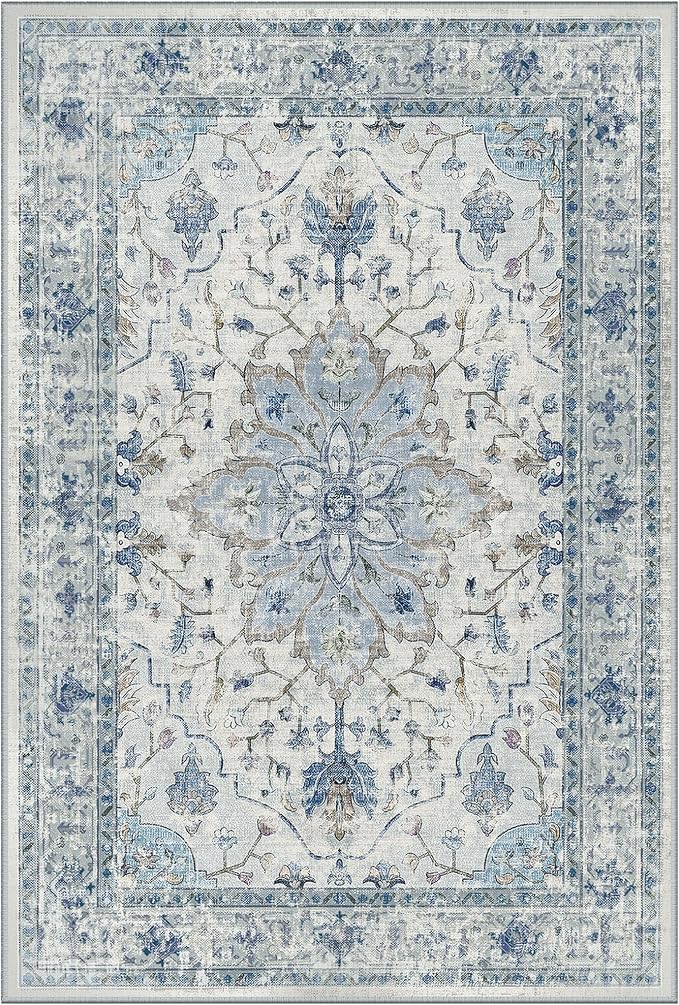 Area Rugs 2'6''x14' Washable Non-Slip, Floral Vintage Distress Print Pattern - Image 8