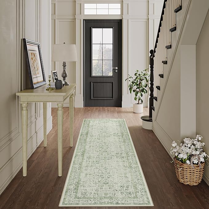 Runner Rug 2x6 Sage Green Hallway Washable Vintage Distressed Kitchen Carpet - Image 5