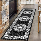Modern Black White Geometric Kitchen Rug, Greek Key Meander Design Entrance Rugs by Unknown